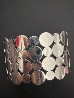 Polished Silver Circle Link Cuff Bracelet- Milor Italy